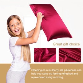 Sourcingmap 100% Pure Mulberry Charmeuse Silk Pillowcase Pillow Case Cover for Hair & Skin 19 Momme 350tc /Travel Size 14x20 Inch/36x51cm Burgundy (1-Piece)