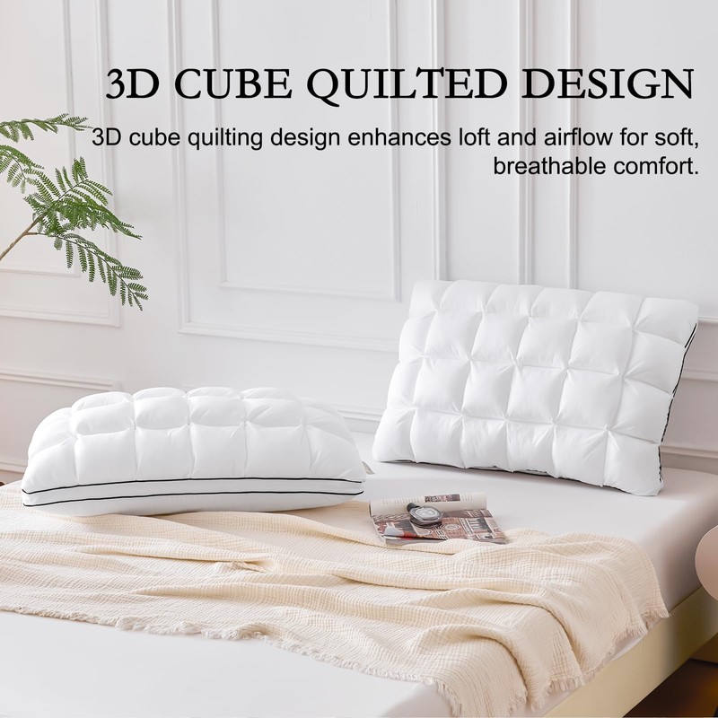 YOUR MOON Soft Support Pillow Queen Size, 100% Cotton Cover