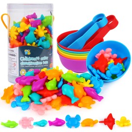 LOKIPA Counting Ocean Animal Toys, Color Sorting Set Ocean Animal Matching Game with Rainbow Sorting Cups Montessori Educational Sensory Toys for Toddlers Kids Ages 3 Years and Up