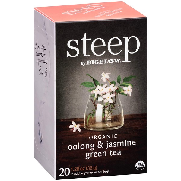 steep by Bigelow Organic Oolong and Jasmine Green Tea, 20 Count (Pack of 6), 120 Tea Bags Total