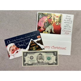 Up On The Housetop, Santa Dollar $2 bill, Christmas card & envelope