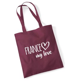 Huuraa Jute Bag France My Love Bag Cotton 10 Litres Size for All Fans of France Gift Idea for Friends and Family, burgundy