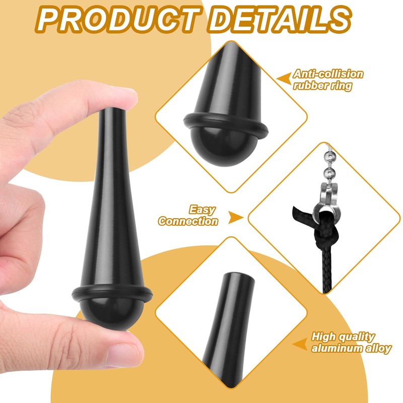 TXErfolg 2 Pack Bathroom Light Pull Cord Handle Black Rubber