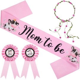 Chunful Pink Cow Theme Mom to Be Sash Baby Shower Decorations Dad to Be Corsage Pin and Flower Crown Headband for Girls Gender Reveal Party Maternity Dress Supplies Pregnancy Photo Props Keepsake Gift