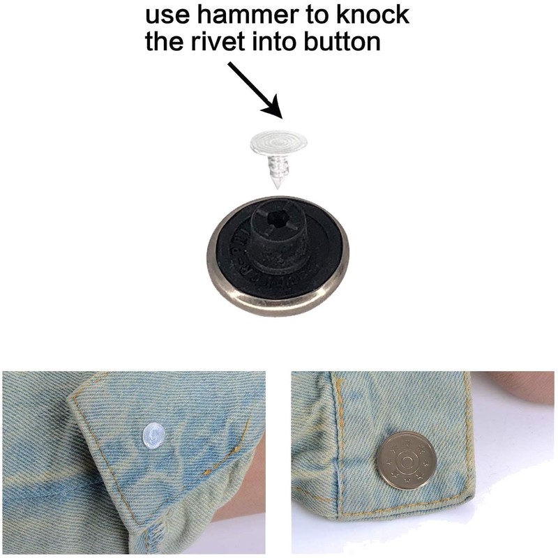 WedDecor Metal Jean Buttons Replacement with Screw Back Pin Hammer