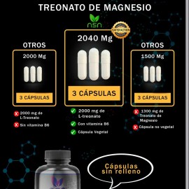 Nsn Treonato De Magnesio | 2040 Mg Por Porción | 100 Cáps Sabor Sin Sabor