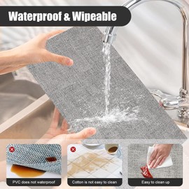 VUNKQU Placemats with Coasters Set of 6, Faux Leather Heat Resistant Square Placemat, Waterproof & Wipe Clean & Anti Slip Dining Table Place Mats for Kitchen/Dining/Holiday - 11.8" x 17" - Light Grey