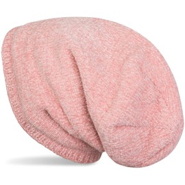 styleBREAKER Unisex Chenille Beanie Hat Plain with Fleece Lining Winter Slouch Long Beanie 04024162, Antique Pink