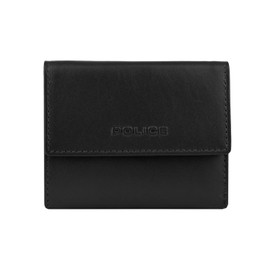 Police Damen-Geldbörse aus echtem Leder, klein und dünn, mit Kartenfach und Geldbörse, mit Box, Schwarz 59, Minimalistisch