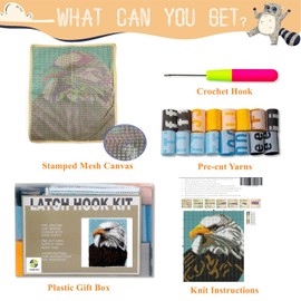 EMISTEM Latch Hook Kits for Adults - DIY Latch Hook Rug Kits for Kids, Crochet Kit for Beginners, Rug Making Kits with Printed Canvas, Gift Packaging. (Bald Eagle,15x21)