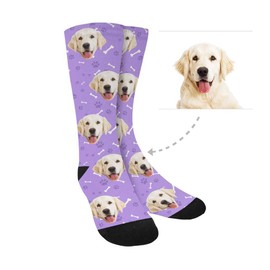 Custom Print Your Face Socks, Turn Your Photo into Rose Bulldog Purple Paw Bone Crew Socks Unisex