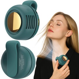 Rumexeng Portable Silent Mini Bladeless Electric Fan, Small Personal Mini Rechargeable Cooling Fans, 3 Speeds Clip-on Fans Hands-Free Cooling for Waist, Shirt, or Neck (Green)