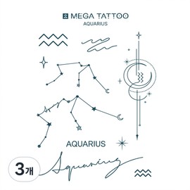 MEGA TATTOO Constellation tattoo stickers 12 types (choose 1), 3, Aquarius Aquarius / MEGA TATTOO 별자리 타투스티커 12종(택1), 3개, Aquarius 물병자리