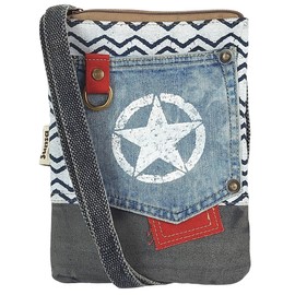 Sunsa Women's Shoulder Bag Made of Recycled Jeans & Canvas Vintage Style with Star Design Vegan Shoulder Bag Small Crossbody Bag, blue