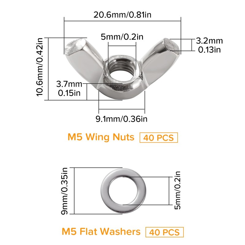 Lyeteung 40 pieces M5 wing nut, stainless steel wing groove,