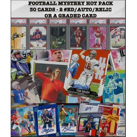 Generic Football Mystery Hot Pack - 30 Cards - 2 Hits or Graded Guaranteed - #'ed, Relic, Auto, PSA or BGS 8+, 10 Rookies/Inserts, Color, Parallel, SP or Top Player