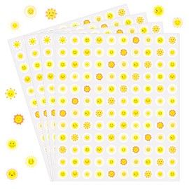WANGHENG 2400 Pcs Small Stickers for Kids,Mini Sun Sticker Cute Smile Face Paper Decals 10 Designs Yellow Self-Adhesive Stickers for Summer Party Envelopes Scrapbook Gifts DIY Supplies,0.5in（Sun）