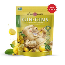 GIN GINS Lemon Ginger Chews – Natural Fresh Ginger Candy by The Ginger People – Individually Wrapped Healthy Candy – Lemon Flavor – 3 oz Bag – Pack of 1