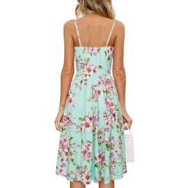 Drimmaks Women Boho Floral Print Sleeveless Summer Dress Ruched Button Down A-line Casual Daily Dress(044-Green Floral, S)