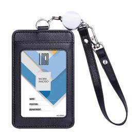 Wisdompro Pass Case, Commuter Pass Case, Reel, Vertical, Double-Sided, Employee ID Card Case, Name Card Holder, ID/IC Card Case, PU Leather, For Work or School Commute, Men's, Women's, Black