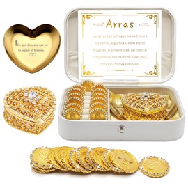 FANYX Arras Para Boda Católica, juego de monedas de boda Arras De Boda con 13 monedas Virgen De Guadalupe Aras y caja de decoración, regalos de Boda para ceremonia. (Corazón)
