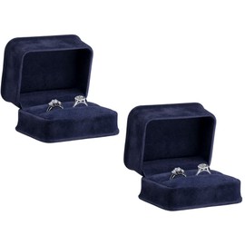Navy Blue Velvet Ring Box With Double Ring Slot, 2 Pack, Rich Luxury Suede, Elegant Diamond Ring Case, With Black Velour Interior, Jewelry Display Gift Box, For Unique Proposal, Engagement Or Wedding
