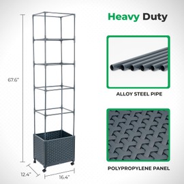 KOBAZ Raised Garden Bed with Tomato Planter Cage, 67.6" Trellis Planter Boxes with Wheels for Outdoor Patio Greenhouse Gardening Climbing Vegetables