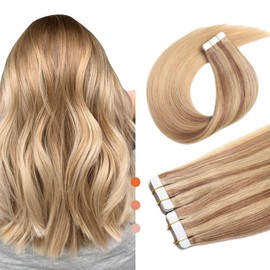 XDhair Tape-In Extensions, Real Hair, Ash Blonde to Bleach Blonde, 20 Pieces, 50 g, 40 cm, Tape-In Extensions, Real Hair, Silky Straight, Remy Real Hair Extensions, Invisible (#10/16/16-16)