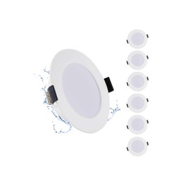 Grebeam 6 x 5 W LED spotlights, 230 V, neutral white, 4000 K, diameter 75-90 mm, hole diameter 450 lm, LED recessed spotlight, 230 V, LED spotlights ceiling outdoor for kitchen, living room, bedroom