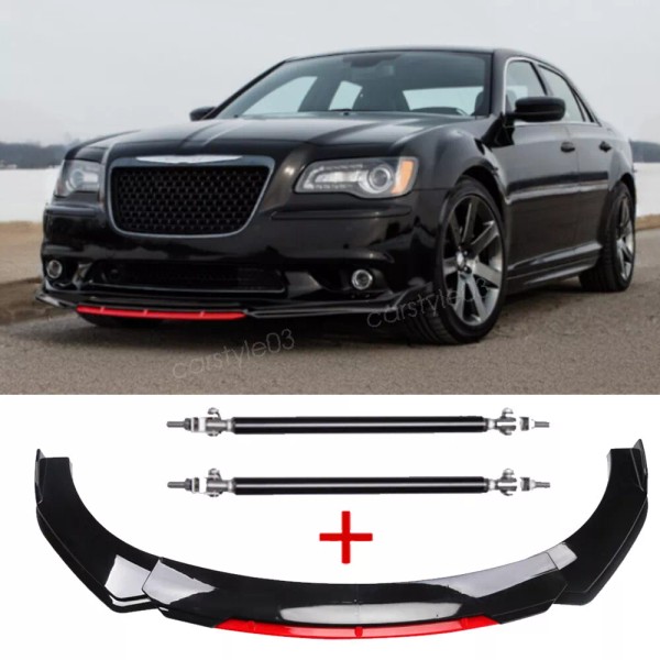 Unbranded For Chrysler 300 Glossy Black+Red Front Bumper Lip Splitter