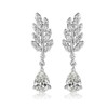 Crystal Leaf Drop Earrings - CZ Vine Earrings, White Rhodium