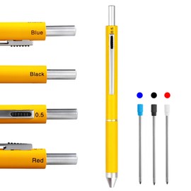 HeTaoCat 4 in 1 Multicolor pen, Metal Cased Multifunction Pen, 0.5mm Mechanical Pencil, Red Ball Pen, Blue Ball Pen and Black Ball Pen (Yellow)