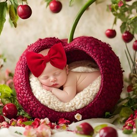 ONENINEDREAM 2 Pcs Baby Girl Headbands 6’’ Red Bows Cherry Hair Accessories Summer Outfits for Newborn Infant Toddler Girls Clothes