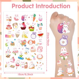 Bunny Birthday Decorations Tattoos Temporary - 8 Sheets Cute Rabbit Temporary Tattoos Stickers for Kids Easter Bunny Party Favors Decor Tattoo Stickers for for Boys Girls School Prizes Rewards