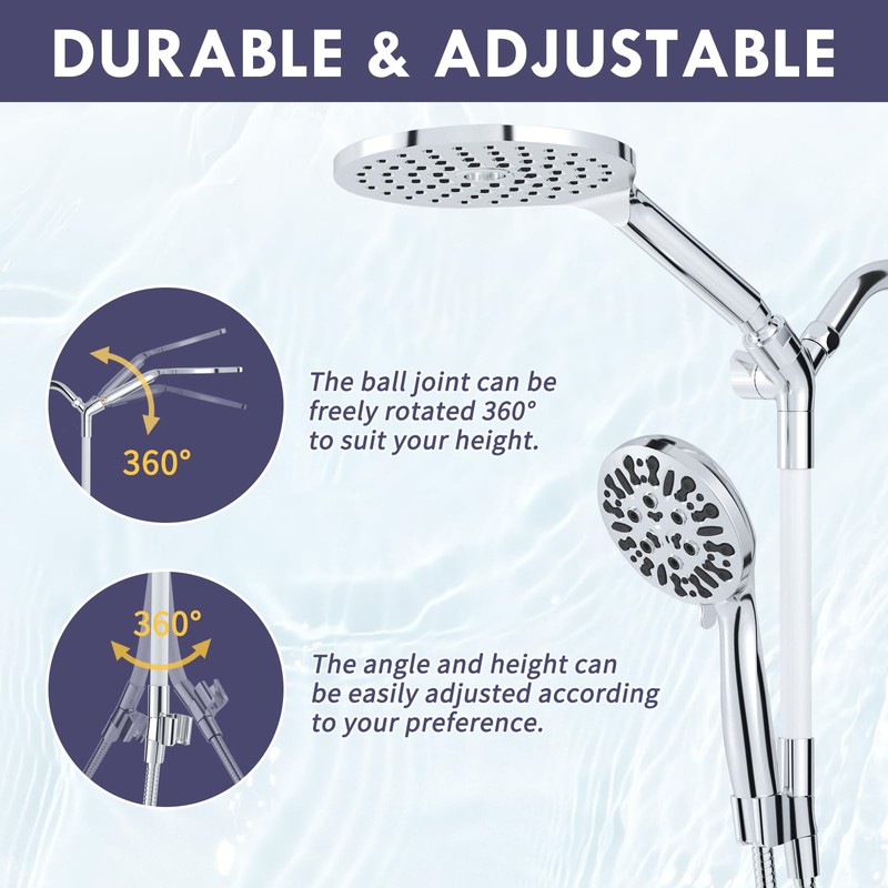 HOWUWEY Modern Dual Shower Head with Handheld Spray, 7.5" Rainfall
