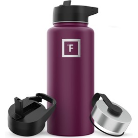 IRON °FLASK Camping & Hiking Hydration Flask with Straw, Wide Mouth Insulated Stainless Steel Sports Water Bottle - 32 oz Burgundy
