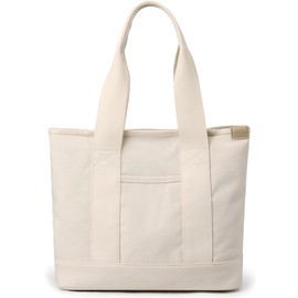 zhongningyifeng Women's Tote Bag, Canvas, Divider A4 Large Capacity, Handbag, Stylish, Cute, Lightweight, Freestanding, Wide Gusset, Simple, Travel, Commuting to Work, beige