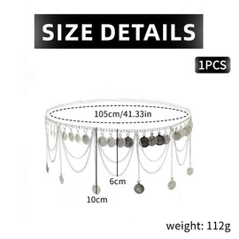 SCJJZ Body Chains, Bohemian Waist Chain, Tassel Waist Accessories for Women, Belly Dance Waist Accessories (Silver), Alloy, rhodium-plated stainless steel and pyrite, Cinnabar