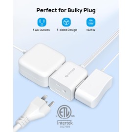 TROND Flat Extension Cord 10ft with 360° Rotating Plug, Low Profile Small Power Strip, 3 Prong Grounded Outlets Cube, 13A, SPT 16/3 AWG Cable, for Indoor Home Office Kitchen Cruise Essentials, White