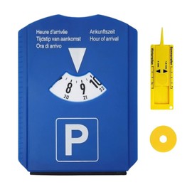 Parking Disc Blue with Ice Scraper for Windscreen Car Tyre Depth Gauge Shopping Trolley Token Blue PVC Plastic Disc Durable and Tear-Resistant
