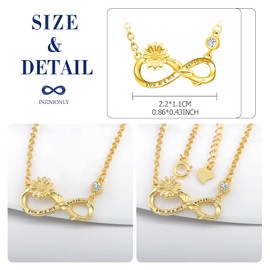 INFINIONLY Necklace Bracelet and Earring for women girl, 925 silver Jewelry Sets, cute sunflower and infinity symbol necklace bracelet earring, infinity symbol design, Inlaid Zircon, gold