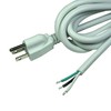 White 18AWG 3-Prong Power Cord with Open Wiring, 10Amp Max,