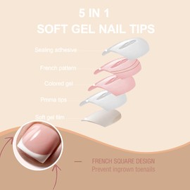 Toe Nail Tips, Brown Soft Gel Press On Toenails, 150Pcs Short Square French Toenail Full Cover Press On Fake Toe Nails Salon Home DIY 15 Sizes