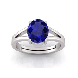 LMDPRAJAPATIS - Anillo ajustable de plata de ley 925 de 7.25 quilates con zafiro azul oscuro, neelam natural, probado en laboratorio, piedra astrológica ajustable para hombres o mujeres, Free, Gema,