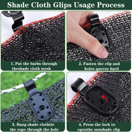 100Pcs Shade Cloth Clips, Sun Shade Clips - Black Plastic Heavy Duty Garden Net Clamps for Sun Shade Net, Gardening Shade Cloth, Anti Bird Netting, Removable & Reusable Windproof Awning Clamp (Black)