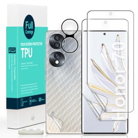 Ibywind Screen Protector for Honor 70 5G (6.67 Inch), with 2 Pieces Flexible TPU Film, 1 Piece Camera Lens Protection, 1 Piece Carbon Fibre Back, Fingerprint Reader