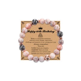 RolenBox 60th Birthday Gifts for Women Sister Grandma Friend Wife Natural Stone Bracelets for Her Bead Bracelet for Mom Coworker for 60 Years Old Woman