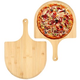 VAVPUP 2-Pack Bamboo Pizza Peel Set - 16" Non-Slip Serving Board with Angled Edge & Hanging Hole,Multi-Use for Pizza,Cheese,Fruits,Vegetables,Bread,MEA (16inch*2)