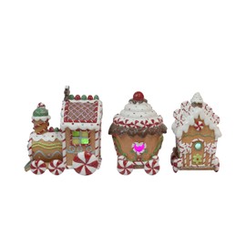 MOMENTS IN TIME 6.3" H Polyresin LED Lighted Gingerbread Train Set of 3 (Cell Battery Included)