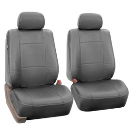 FH Group Car Seat Covers Full Set Solid Gray PU Leather - Universal Fit, Automotive Seat Cover, Low Back Front Seat Covers, Airbag Compatible, Split Bench Rear Seat Cover, Seat Cover for SUV, Sedan